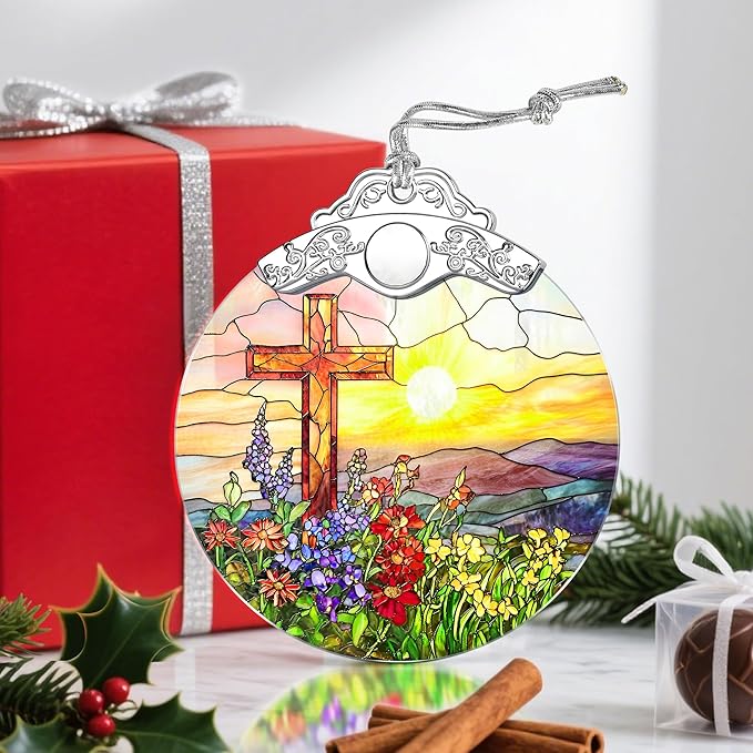 Stained Glass Ornament, Christmas Ornament, Hanging Ornaments for Home Decor & Christmas Tree Ornaments – Exquisite Holiday Decor, Xmas Gifts & Holiday Present - Cross
