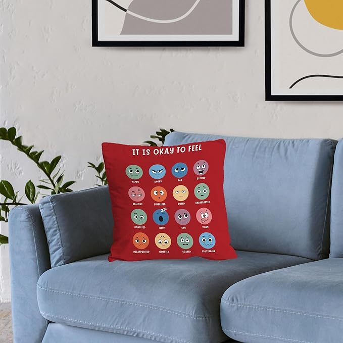 Nogrit Counseling Office Must Haves Red Pillow Cover, Calming Corner, Mental Health Pillowcase Decor for Home Kids,Mental Health Counselor Gifts, Calming Corner Items Kids Pillow Covers 18x18