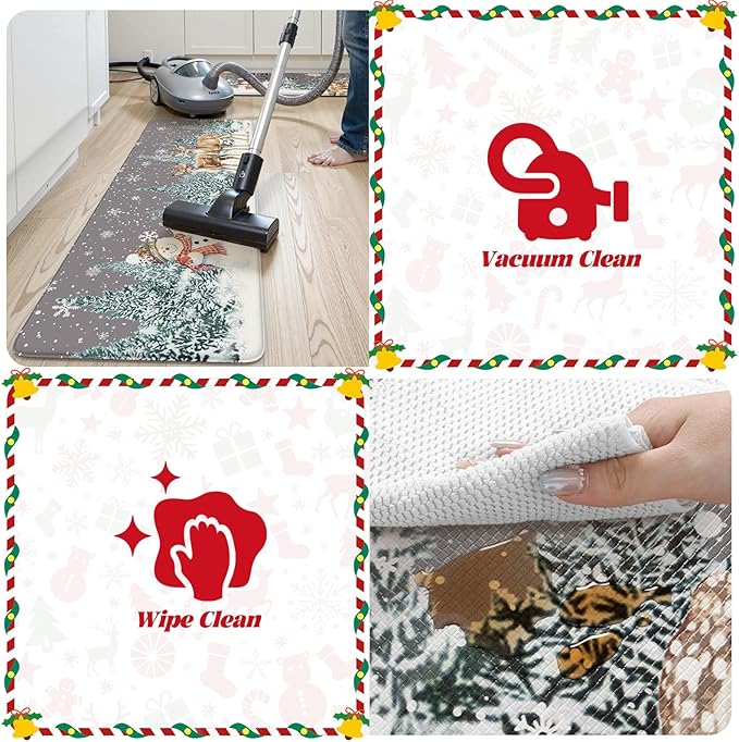 Collive Christmas Snowman Kitchen Mats, Cushioned Anti Fatigue Winter Xmas Tree Kitchen Rugs Sets of 2 Waterproof Elk Sink Mat, Non Slip Comfort Standing Floor Rug for Desk Home Decorations, Grey