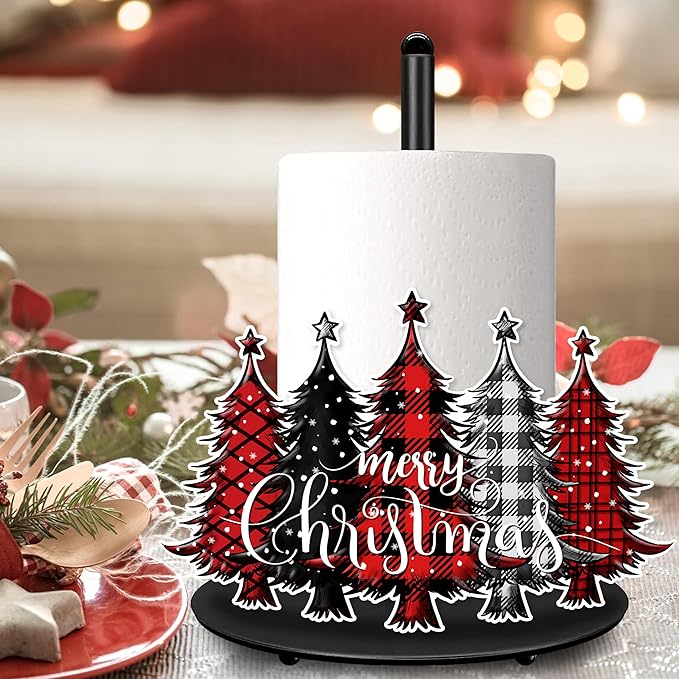 Christmas Paper Towel Holder Christmas Tree Paper Towel Stand Metal Accessories Winter Holiday Kitchen Decor Farmhouse Rustic Indoor Home Bathroom Decor for Countertops