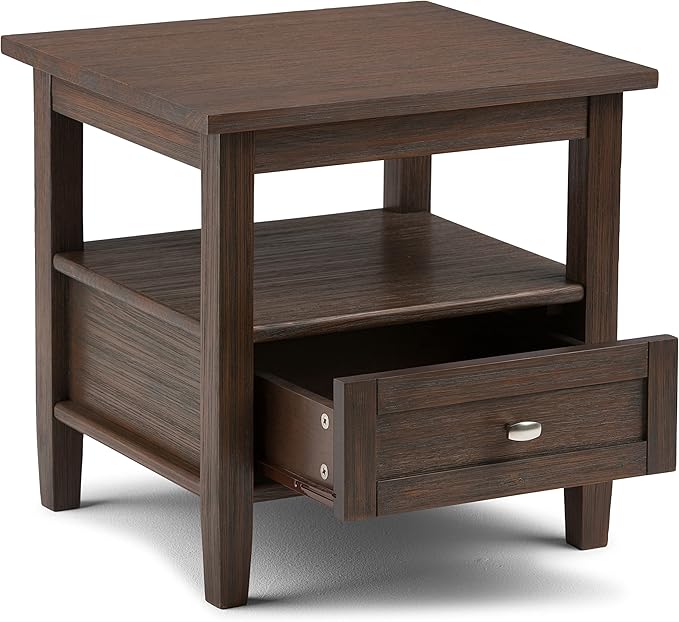 SIMPLIHOME Warm Shaker SOLID WOOD 20 inch Wide Rectangle Transitional End Side Table in Farmhouse Brown for the Living Room and Bedroom