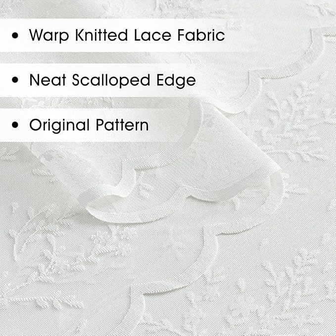 Sheer Lace Curtains 63 Inches Long, Vintage Floral Light Filtering Ivory Lace Curtains for Living Room & Bedroom, Rod Pocket, 2 Panels Set, Sprig Pattern (Ivory, 52" W x 63" L)