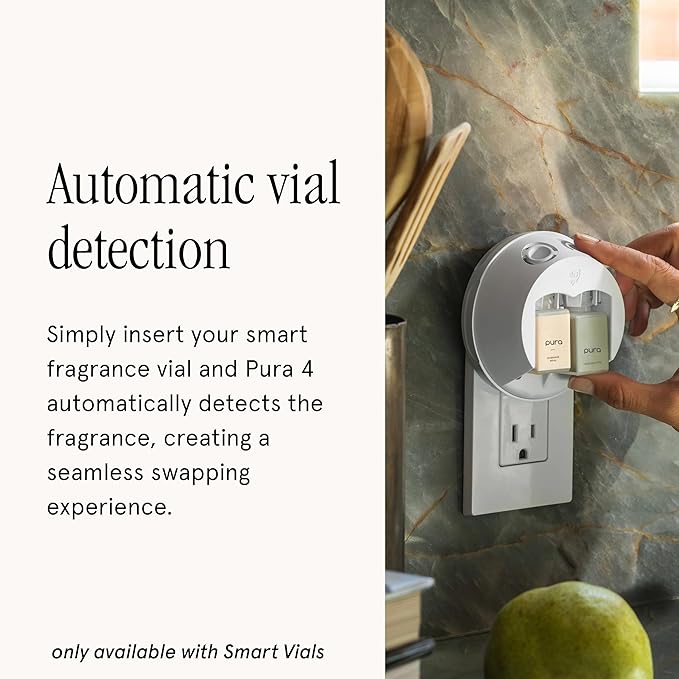 Pura Smart Home Fragrance Device Starter Set - Pura 4 - Scent Diffuser for Home - Includes Fragrance Aroma Diffuser - Square Box, Milk and Washed Cotton Scent Refills