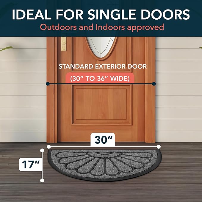 ubdyo Front Door Mat - Low Pile Front Door Mat Outside Entrance - Muddy Dirt Trapping Welcome Matt Outdoor - Rubber Backing Anti Slip Indoor Doormat Entrance, 29" x 17", Bright Grey