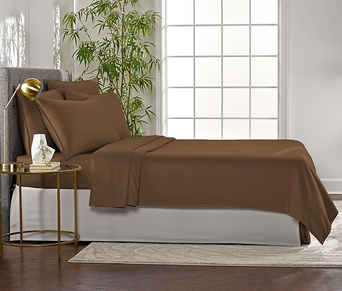 Queen Sheets by Pure Bamboo, Genuine 100% Organic Viscose Derived from Bamboo Bed Sheet Set, Luxuriously Soft & Cooling, Double Stitching, Lifetime Quality Promise (Queen, Coconut Husk)