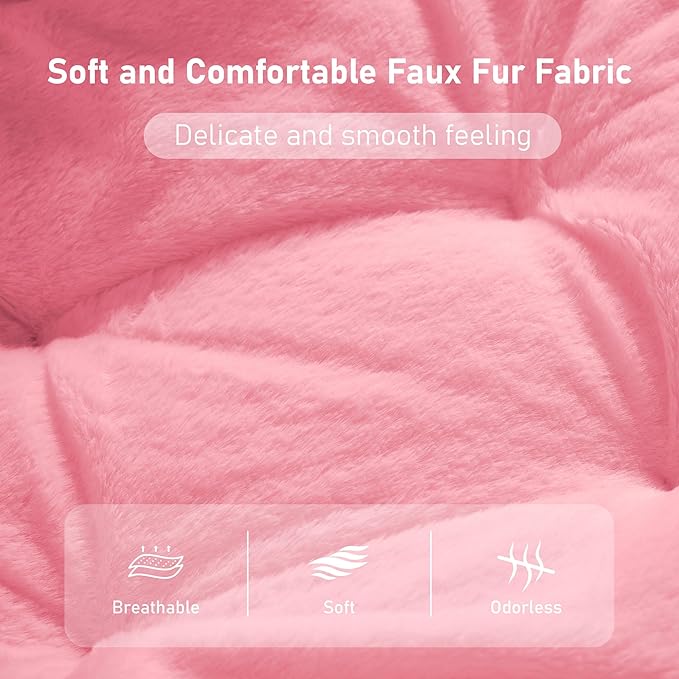 Comfy Oversized Saucer Chair with Ottoman,Soft Faux Fur Reading Lounge Chair for Adults,Stable X-Large Metal Frame and Non-Slip Pad,Cozy Chair for Bedroom, Living Room, Dorm, Office, Pink