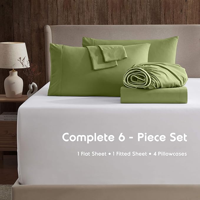 Nestl Extra Deep Full Sheet Set - 6 Piece Breathable & Cooling Sheets - Hotel Luxury Bedding Set w/18-24 Inch Deep Pockets - Easy & Secure Fit - Super Soft, Wrinkle Free & Comfy - Calla Green