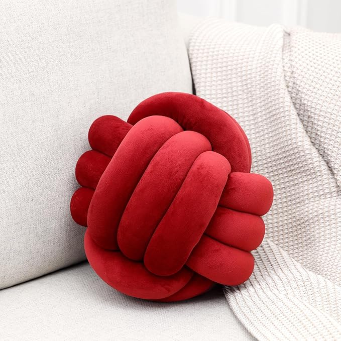 Petrella Knot Pillows Ball Round Throw Pillows Home Decor Cushion Decorative Aesthetic Throw Pillows,Burgundy 8inch