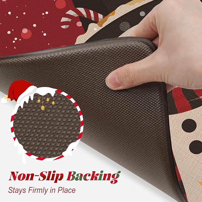 Christmas Snowman Anti Fatigue Mats for Kitchen Floor, Red Winter Xmas Tree Cushioned Kitchen Rugs Sets of 2, Waterproof Non Slip Sink Rug Comfort Standing Mat for Holiday Decor 17x30+17x47 inch
