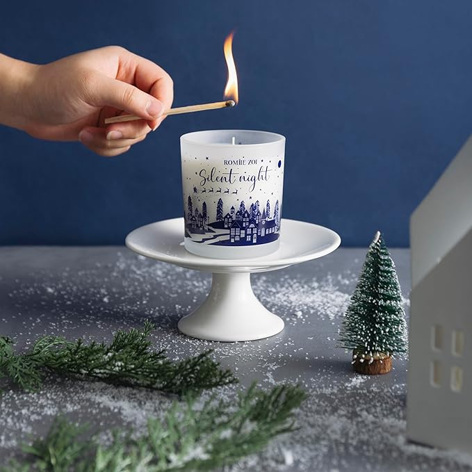 ROMIIE ZOI Christmas Scented Candle - 6oz Soy Wax Candle, Silent Night, Infused with Fresh-Cut Spruce Branches Aroma - Navy Blue Gift Box Packaged for Christmas Holiday Season Gift