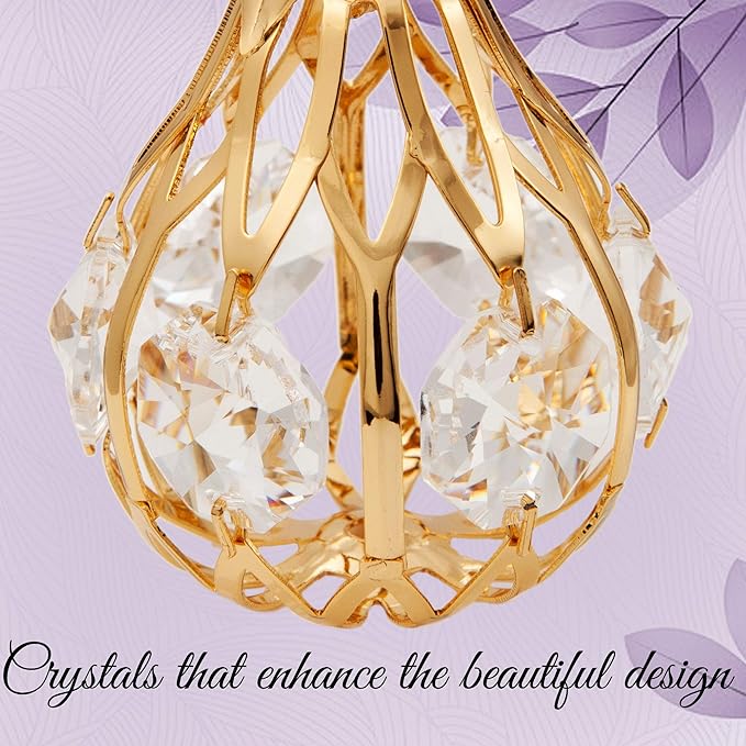 Matashi 24K Gold Plated Crystal Studded Mini Pear Ornament with Genuine Crystals for Christmas Decoration Tabletop Birthday Seasonal Gift