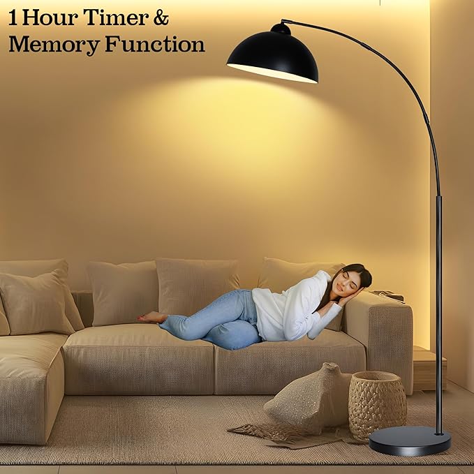 Arc Floor Lamp with Remote Control and Adjustable Light Bulb——Arched Tall Lamp for Living Room, Bedroom and Reading,Ideal Choice for Home Decor(Black)