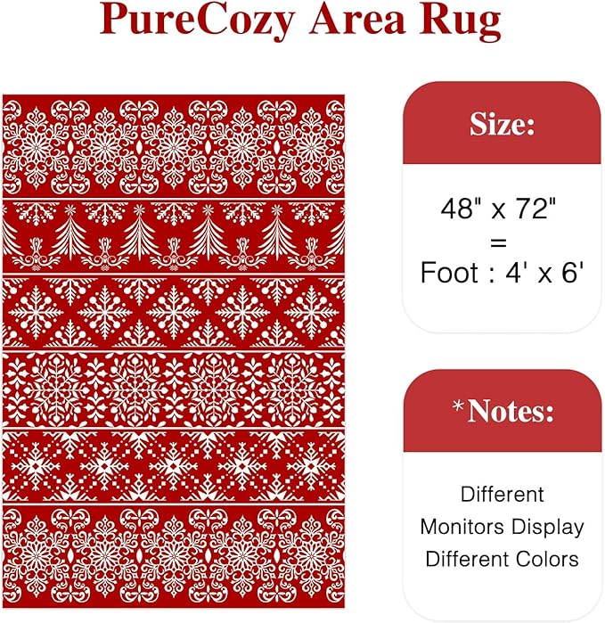4x6 Area Rug Red Christmas Office Carpet Xmas Holiday Decor Doormat Snowflake Washable Non Slip Indoor Kitchen Accent Rug Decorative for Entryway Dining Room Kitchen