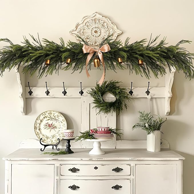 36Pcs Christmas Norfolk Pine Stems, 24'' Long Artificial Evergreen Norfolk Pine Branches, Real Touch Greenery Picks, Faux Floral Branch for Mantel DIY Xmas Home Decoration Indoor Christmas Decor