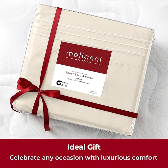 Mellanni Twin XL Sheets Set - 3 PC Iconic Collection Bedding - Hotel Luxury, Extra Soft, Cooling Bed Sheets - Wrinkle, Fade, Stain Resistant (Twin Extra Long, Golden Ivory)