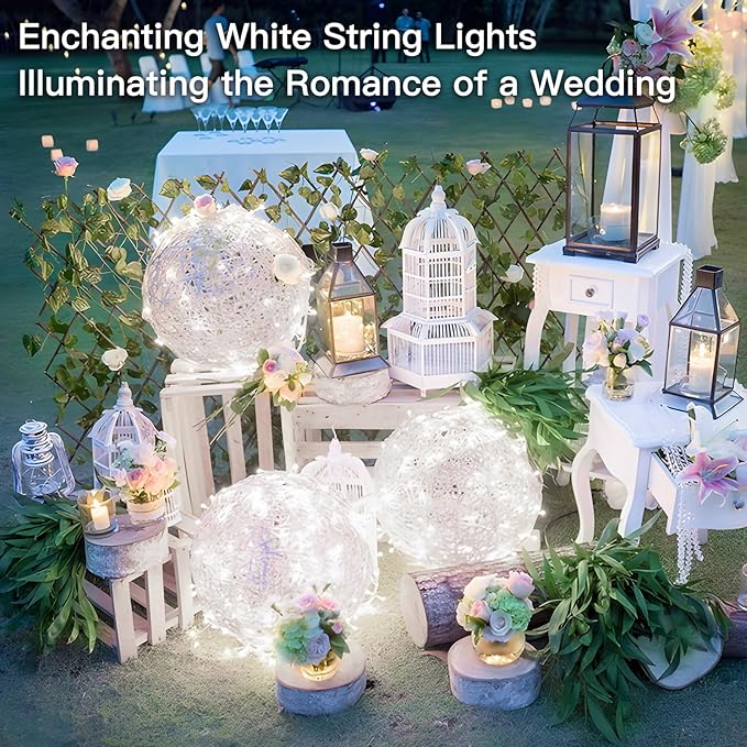 suddus 33ft 100 LED White String Lights with Timer, 12 Modes Twinkle String Lights Plug in, Connectable Indoor/Outdoor White Christmas Lights for Bedroom, Tree, Wedding, Party Decorations