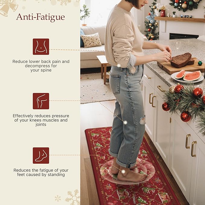 GENIMO Christmas Decorations - Kitchen Mats for Floor, Christmas Kitchen Rugs, Cushioned Anti Fatigue Mat for Home Decor, Waterproof Non Slip Standing Mat for Laundry, 23.6"x71", Red
