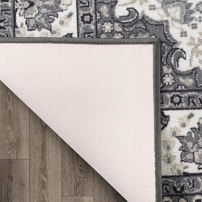 Antep Rugs Alfombras Oriental Traditional 3x5 Non-Skid (Non-Slip) Low Profile Pile Rubber Backing Indoor Area Rugs (Gray, 3' x 5')