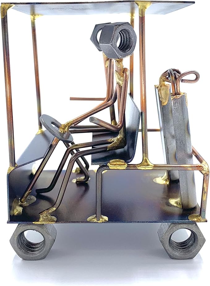 Golf Cart with 2 Golfers Collectible Handmade Metal Art Figurine, Desk Accessories, Trophy, Boss Gift, Office Décor, Business Professional, Golfing