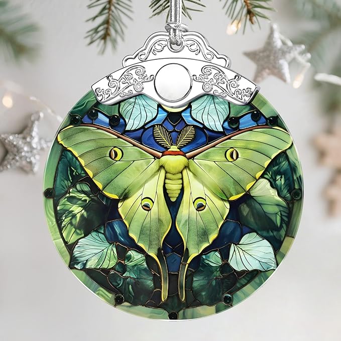 Christmas Ornaments: Stained Glass Ornament, Christmas Tree Ornament, Hanging Ornaments for Home Decor & Xmas Tree Decorations – Exquisite Holiday Decor, Gifts & Holiday Present - Luna Moth