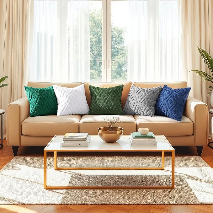 decorUhome Couch Throw Pillow Covers 20x20 Set of 2, Decorative Soft Plush Faux Wool Neutral Accent Pillow Covers for Bed Sofa Living Room, Light Teal