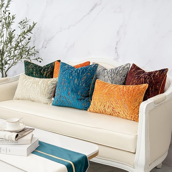 Yangest Beige Twigs Greenish Throw Pillow Cover Branches Velvet Cushion Case Neutral Pillowcase for Sofa Couch Bedroom Living Room Home Decor,20x20 Inch