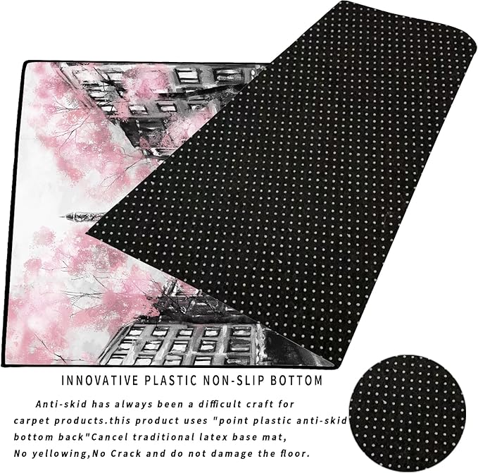 kxry 3 * 5 Feet Pink Paris Eiffel Tower Soft Area Rugs for Kids Girls Women French Style Couple Lover Flower Floor Carpet for Living Room Bedroom Dorms Nursery Rooms Home Decor Aesthetic