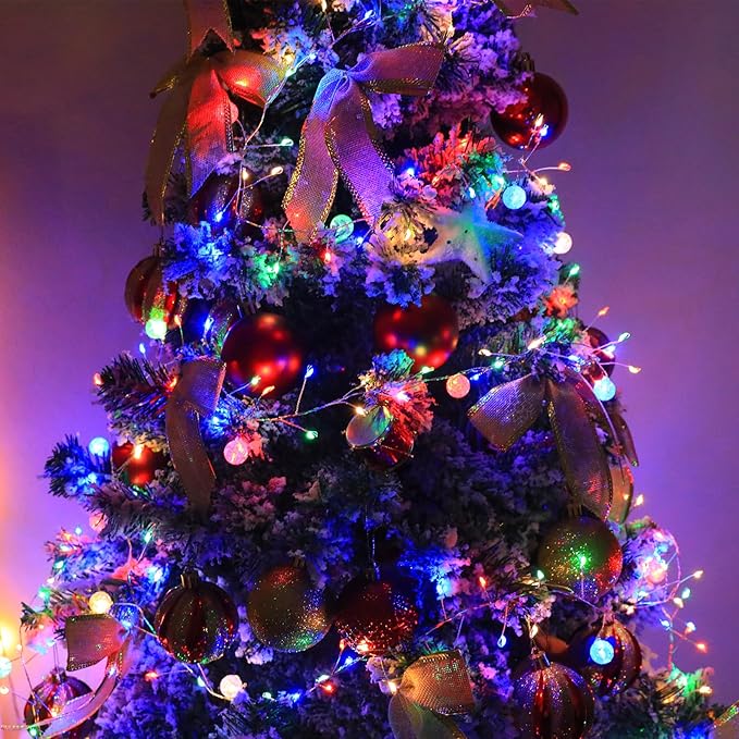 Battery Operated & USB Fairy Lights with Remote,10FT 200LED Cluster Lights Christmas Waterproof Twinkly Globe String Lights for Christmas Tree Copper Wire Firecracker Light for Bedroom Indoor Decor