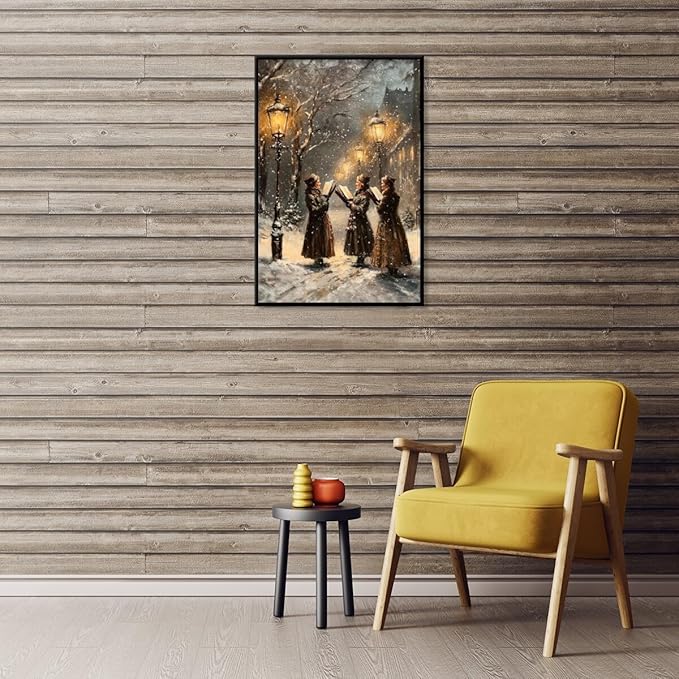 Medpol Vintage christmas wall art snow christmas carolers moody wall decor winter canvas poster for holiday decor apartment dormitory black framed12x18inch