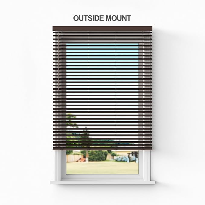 2 Inch Cordless Room Darkening Faux Wood Blind - 18" W x 48" L - Walnut, Over 1,000 Custom Sizes Starting at 18.97, Inside or Outside Mount, Venetian Shades for Interior Windows by Lumino