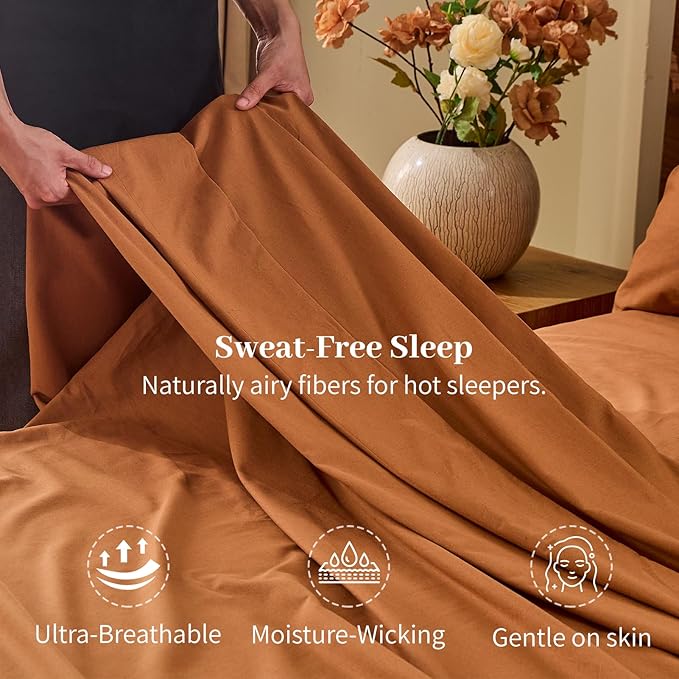 MEISHANG 100% French Pure Linen Sheets California King - Bed Sheets 4 Piece Sets, Soft Durable Flax Linen, Anti-Tear Breathable Oeko-Tex Certified with 16" Deep Pocket (Brown)