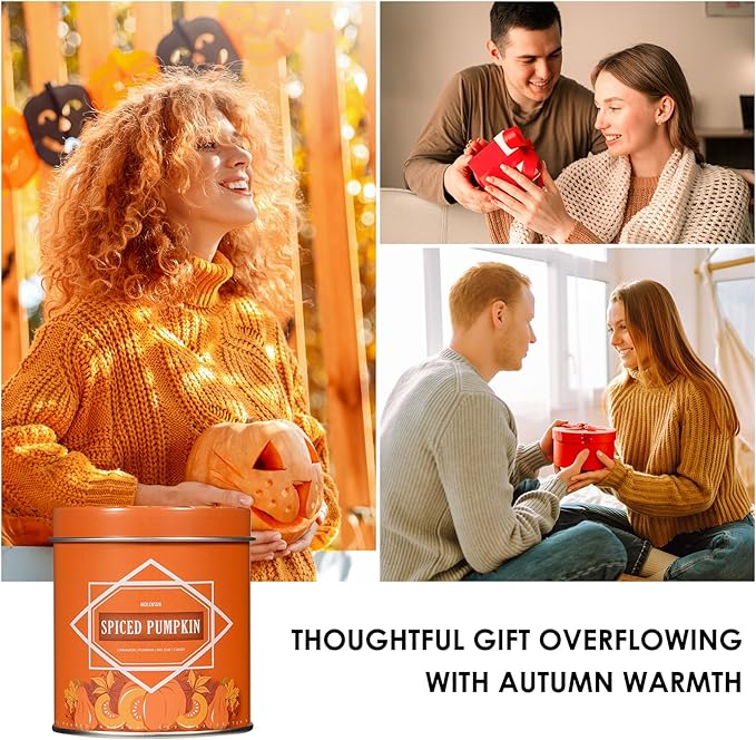 Pumpkin Spice Fall Scented Candle β 9 oz Soy Wax in Travel-Friendly Reusable Tin, Non-Toxic & Clean Burning, 50-Hour Burn β Cozy Autumn Fragrance, Holiday Gift & Fall Decor for Women & Men