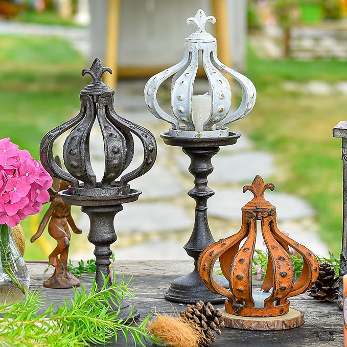 Sungmor Cast Iron Crown Sculpture, Antique Brown with Rustic Accent, Creative Candle Cover, Centerpiece Art Crown Statue for Tabletop Decor, Bookshelf, Special Occasions