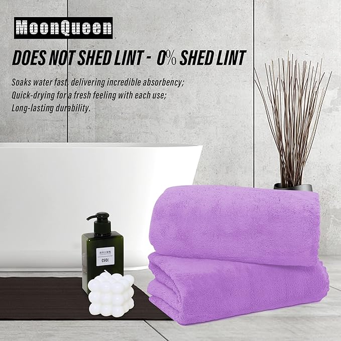 MOONQUEEN 2 Pack Premium Bath Towel Set - Quick Drying - Microfiber Coral Velvet Highly Absorbent Towels - Multipurpose Use as Bath Fitness, Bathroom, Shower, Sports, Yoga Towel (Purple)
