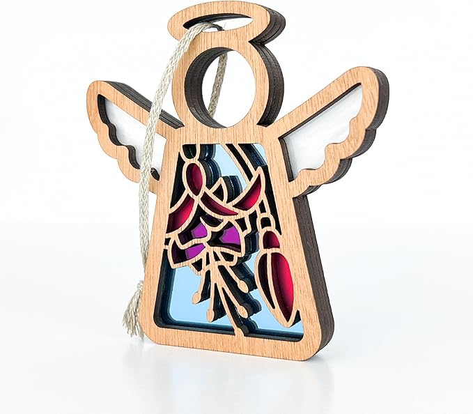 3.5" (H) Fuchsia Christmas Ornaments - Hanging Suncatcher Indoor - in Loving Memory Keepsakes - Flower Angel Figurine