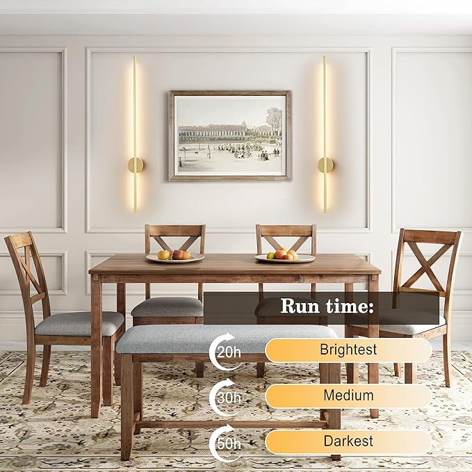 Battery Operated Modern Wall Sconces,Dimmable Wireless Wall Light Set of Two with Remote Control,3 Color Temperatures,Rechargeable LED Wall Sconce for Bedroom,Living Room,Hallway,39.3 Inch, Gold