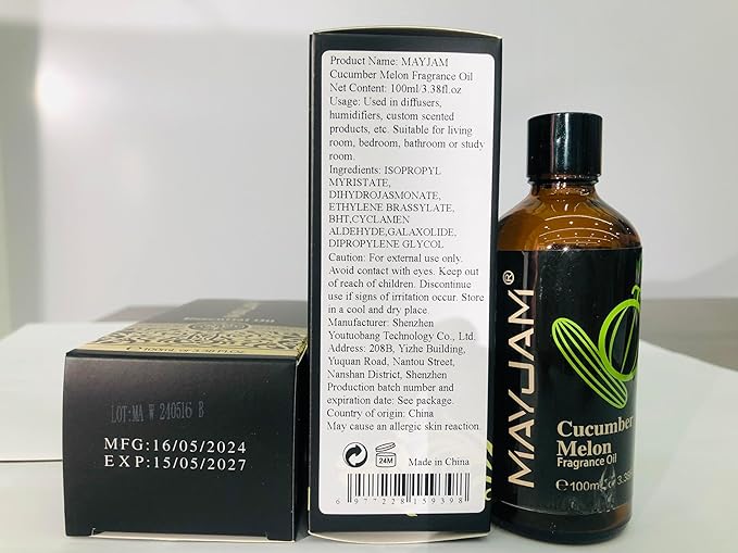 MAYJAM 100ML/3.38FL.OZ Cucumber Melon Fragrance Oils with Glass Dropper, Essential Oils for Diffusers for Home, Long Lasting Scented Oils for Diffusers Soap Candle Making