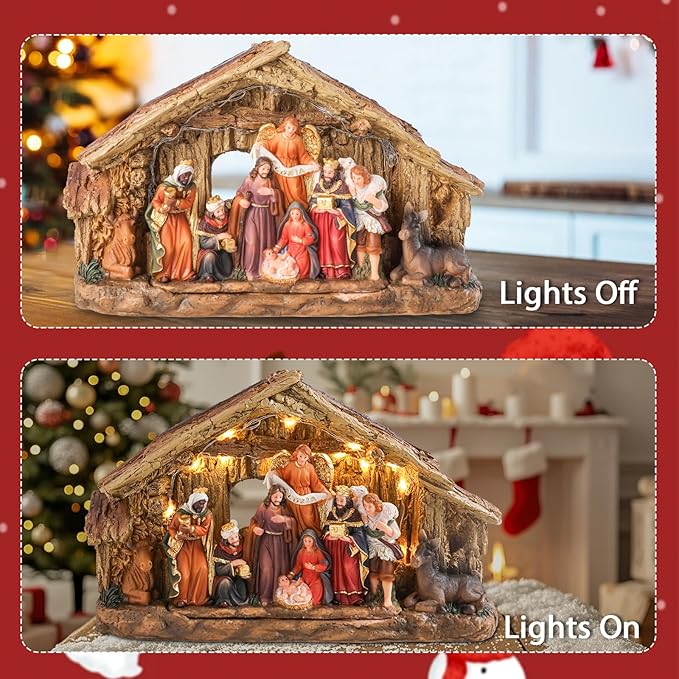 Nativity Sets 7 Inch Christmas Village Nativity Scene Indoor Manger Scene Christmas Village Xmas Tabletop Decorations Holiday Displays