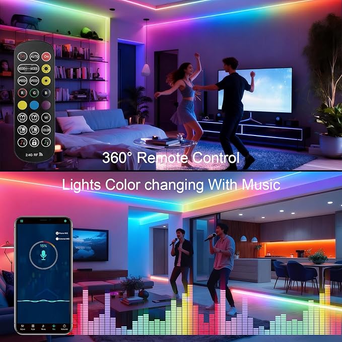 Outdoor LED Strip Lights RGB Smart IC IP67 COB LED Strip Light 20FT/6M Waterproof Led Strip Lights App & Remote Control Exterior RGB+IC Outdoor Lights for Patio, Eave, Patio Decorations