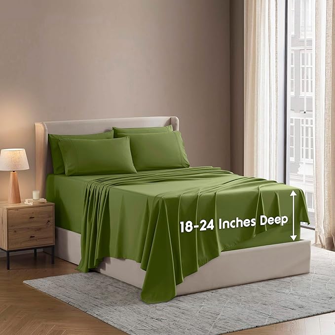 Nestl Extra Deep Twin Sheet Set - 4 Piece Breathable & Cooling Sheets - Hotel Luxury Bedding Set w/18-24 Inch Deep Pockets - Easy & Secure Fit - Super Soft, Wrinkle Free & Comfy - Calla Green