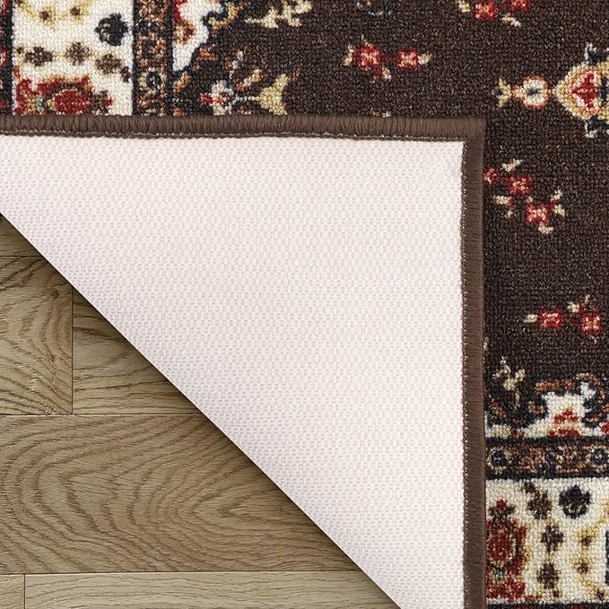 Antep Rugs Alfombras Oriental Traditional 2x4 Non-Skid (Non-Slip) Low Profile Pile Rubber Backing Kitchen Area Rugs (Brown, 2'3" x 4')