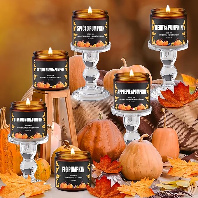 Fall Candles Set/6Pack Pumpkin Scented Candles for Home Decor,Halloween,Autumn Candle Scents of Berry,Sugar Lemon,Spiced Apple,Autumn’s Breeze,Cinnamon,FIG,Christmas Candle Gifts,Fall Gifts for Women