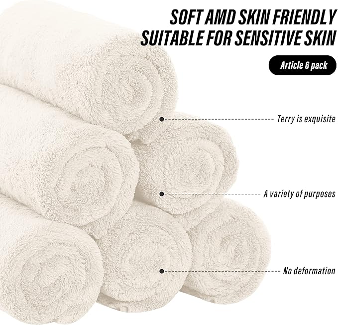 MOONQUEEN 6 Pack Premium Hand Towels - Quick Drying - Microfiber Coral Velvet Highly Absorbent Towels - Multipurpose Use as Hotel, Bathroom, Shower, Spa, Hand Towel 16 x 28 inches (Cream)