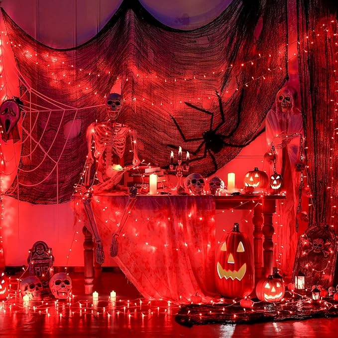 JMEXSUSS 400 LED Red String Lights Indoor Outdoor, 132ft Red Halloween Lights Plug in with Remote, 8 Modes Christmas Light for Tree Room Fireplace Patio Party Christmas Halloween Decor