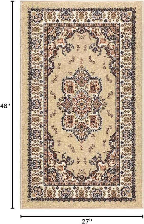 Antep Rugs Alfombras Oriental Traditional 2x4 Non-Skid (Non-Slip) Low Profile Pile Rubber Backing Kitchen Area Rugs (Beige, 2'3" x 4')