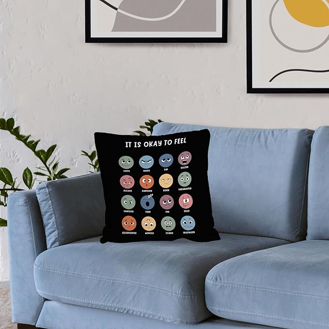 Nogrit Counseling Office Must Haves Throw Pillow Cover, Calming Corner, Mental Health Pillowcase 18x18 Decor for Kids Room,Mental Health Counselor Gifts, Calming Corner Pillow Covers - Black