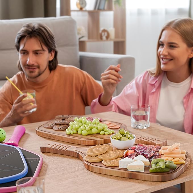 New – Set of 2 Pickleball Paddle Charcuterie & Cheese Boards – Acacia Wood Cutting Boards (16.9” x 8.1”) Serving Tray. Pickleball Gifts for Men or Women, Pickle Ball Plates, Pickle Ball Accessories