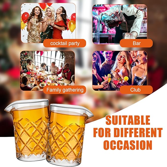 Dandat Cocktail Mixing Glass Crystal Stirring Glass Thick Bottom Seamless Cocktail Pitcher for Home Bartender Bar Whiskey Martini Drink Shaker Accessories(6 Pcs,17 oz)