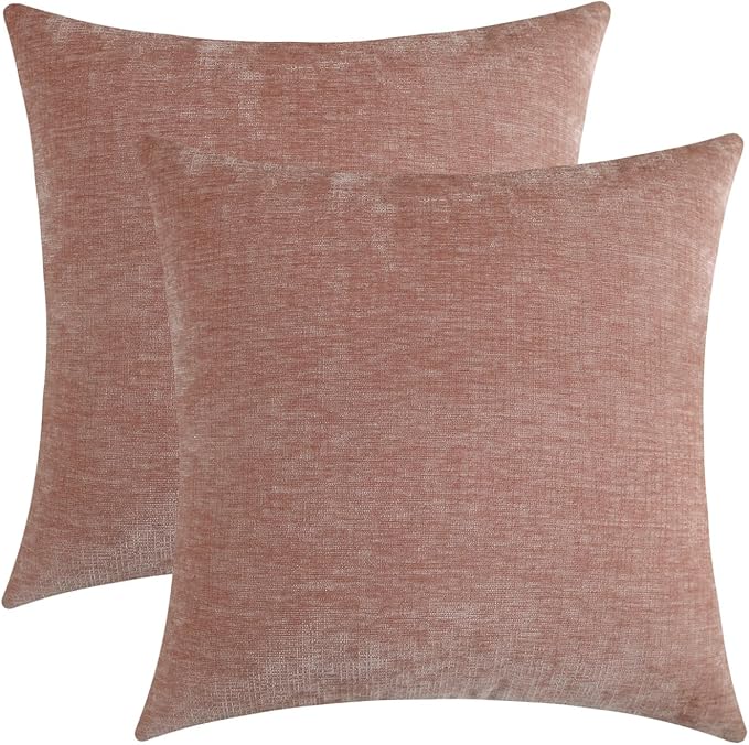 Blush Pink Chenille Decorative Couch Throw Pillow Covers, Soft Cushion Cases for Home Livingroom Sofa Décor, Pack of 2, 18 x 18 Inches