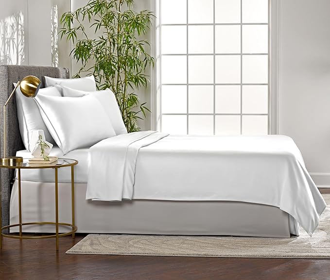 Pure Bamboo Queen Sheets, Genuine 100% Organic Viscose Derived from Bamboo Bed Sheet Set, Luxuriously Soft & Cooling, Double Stitching, 2 Year Quality Promise (Queen, White)